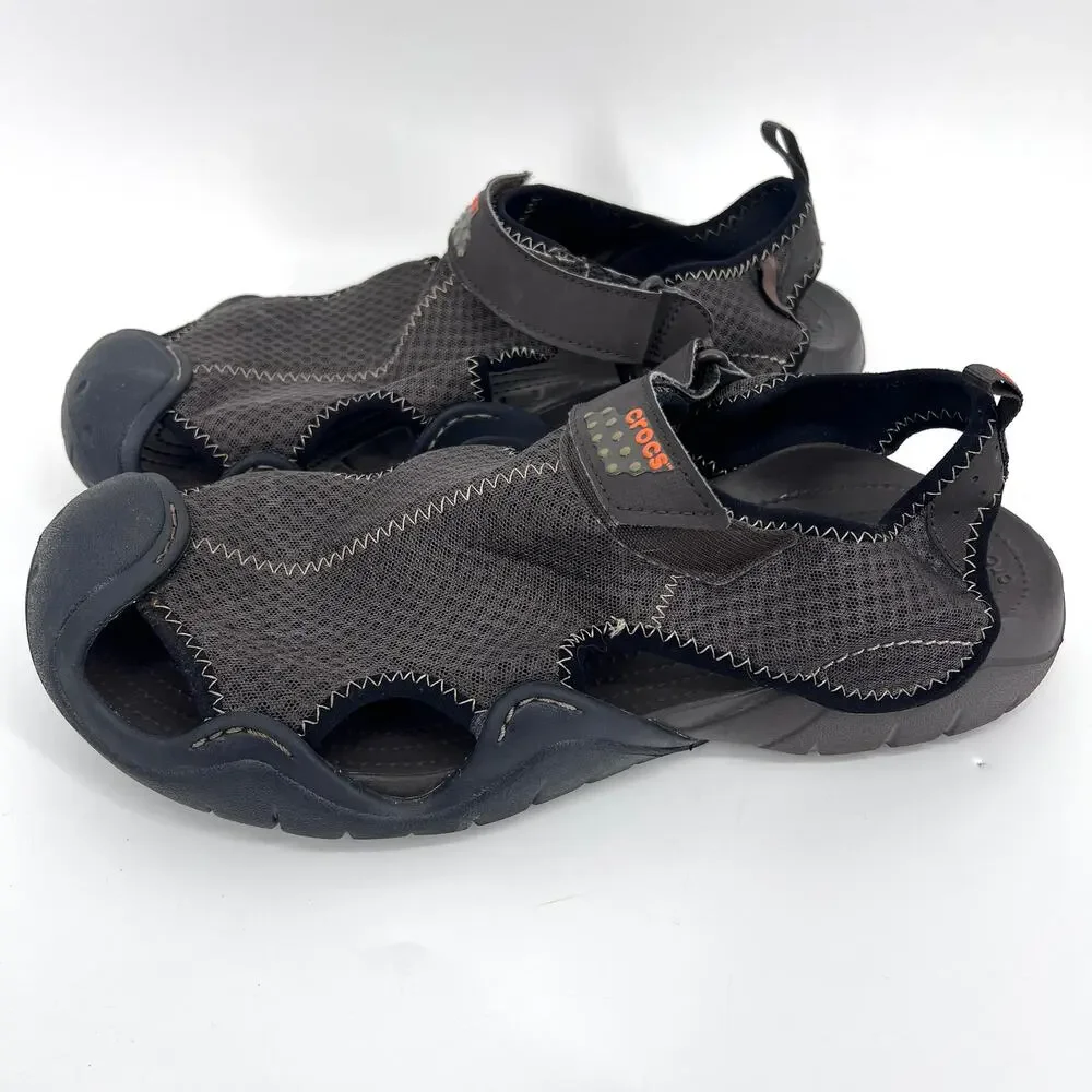 Crocs Mens Swiftwater Closed Toe Brown Mesh Hiking Outdoor Sandals Size 14